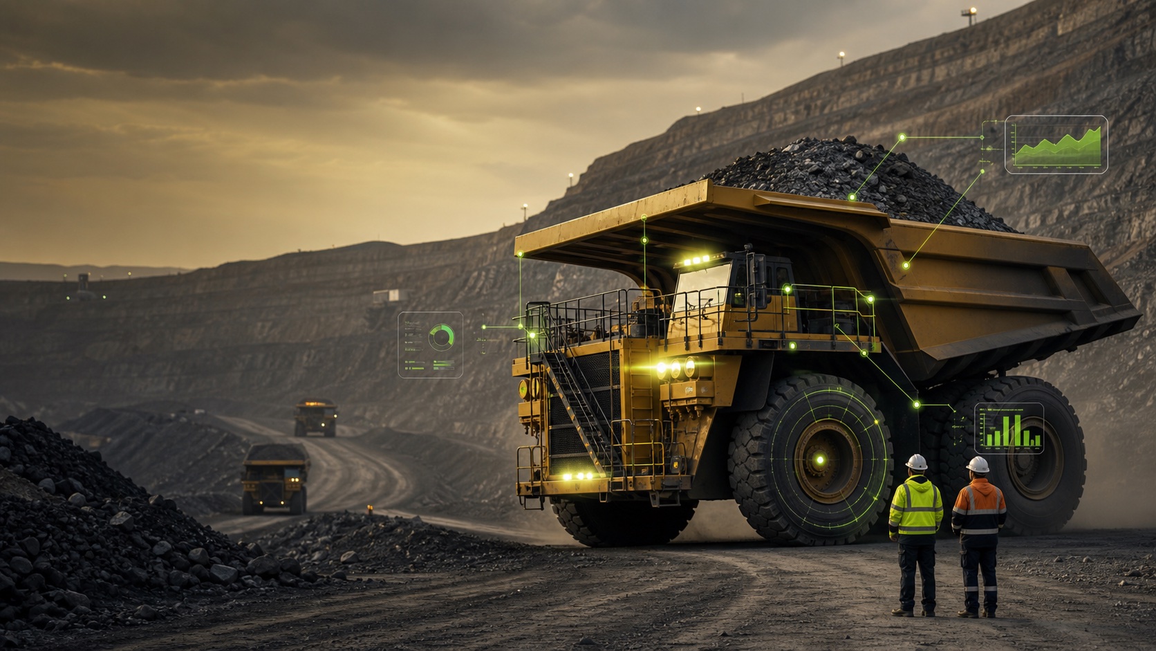 Mining operations team monitoring production and assets